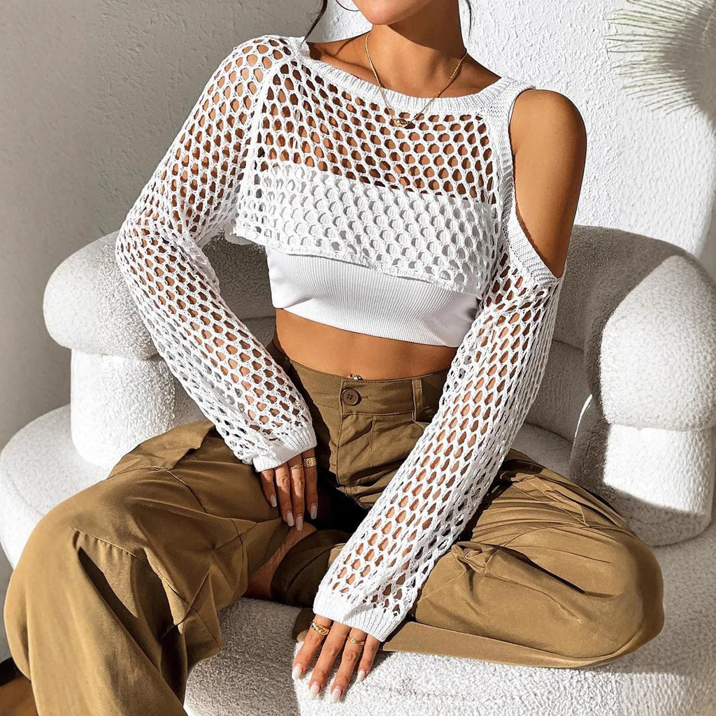 Mesh beach shirt with hollow navel design in army green colour