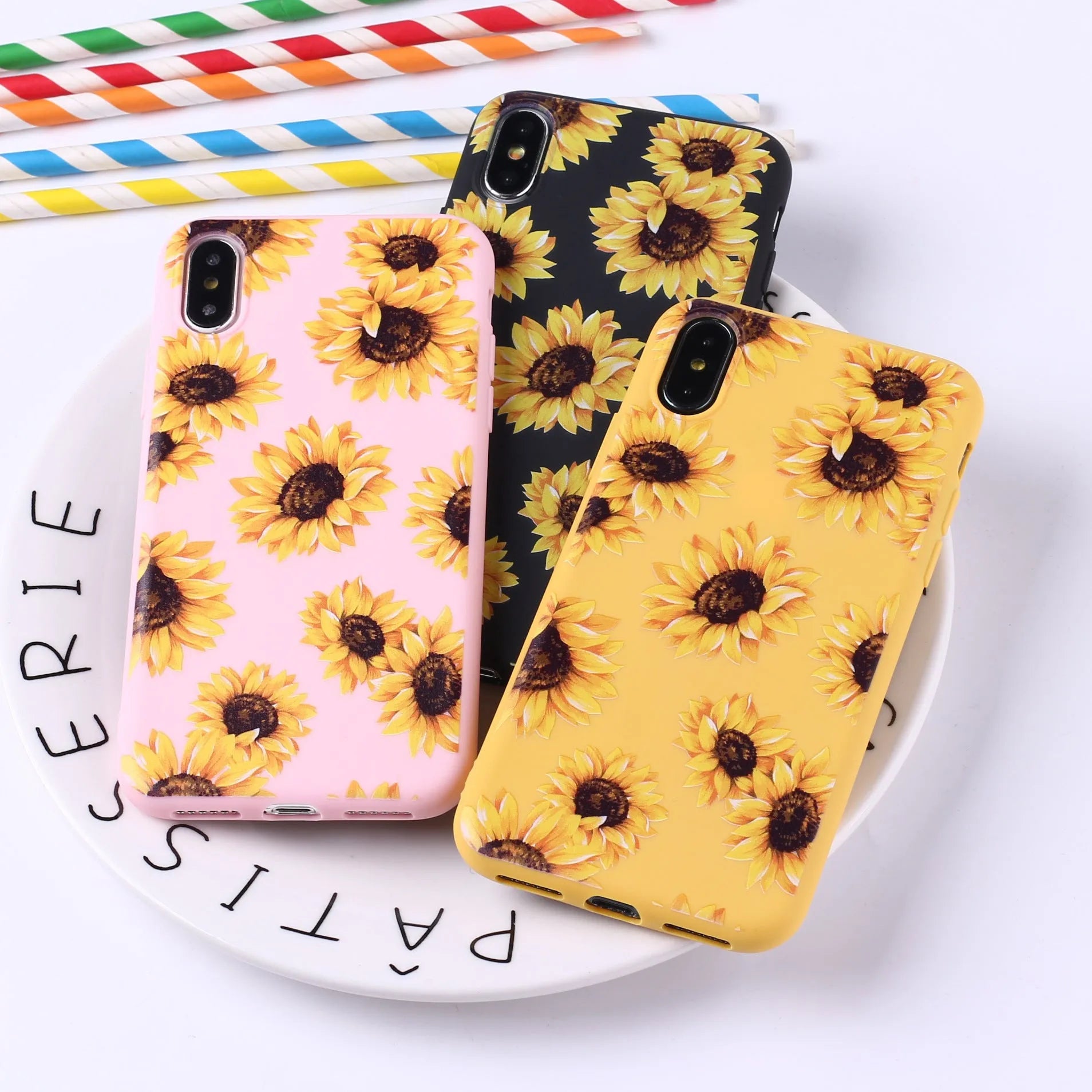 Sunflower phone case TPU back cover with painted cartoon animal design for iPhone and Samsung