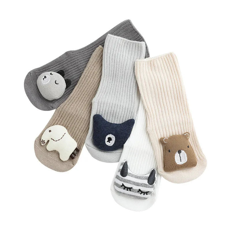 Children's non-slip socks in combed cotton with double needle construction for babies and toddlers