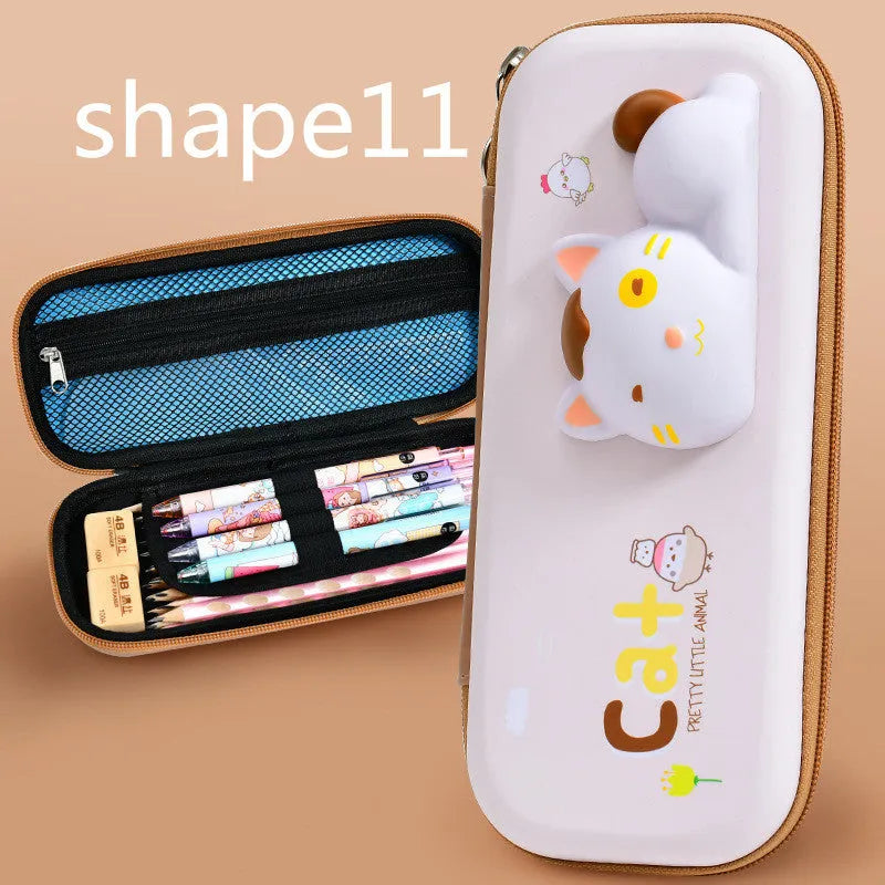 Square EVA pencil case with a textured 3D surface in a cartoon dinosaur design.