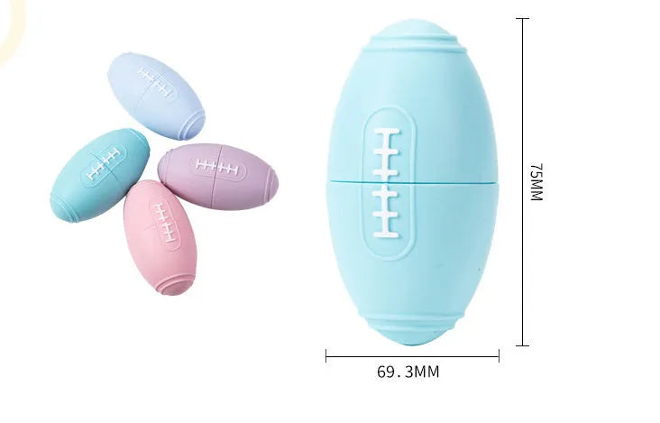 Silicone rugby ball dog toy in blue colour with raised seams for chew resistance