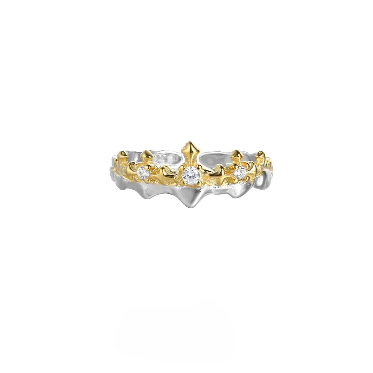 Silver couple ring with adjustable opening in white gold or black gold electroplated finish, featuring a Princess Knight design.