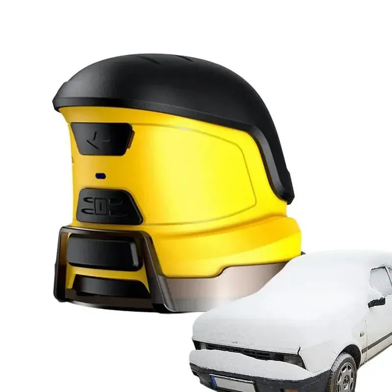 Yellow cordless electric ice scraper for car windows with USB charging cable