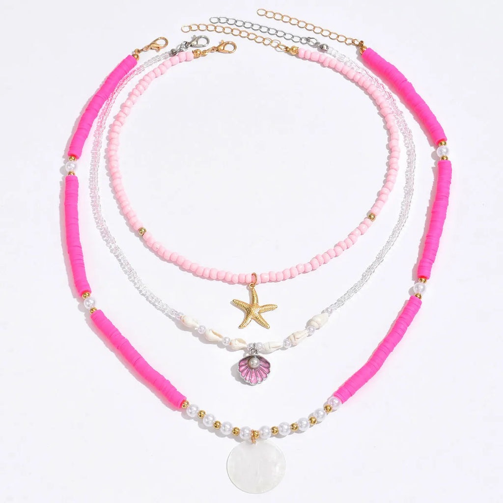 Polymer clay beaded multi-layer necklace with geometric alloy pendant, adjustable 41-50cm, for women