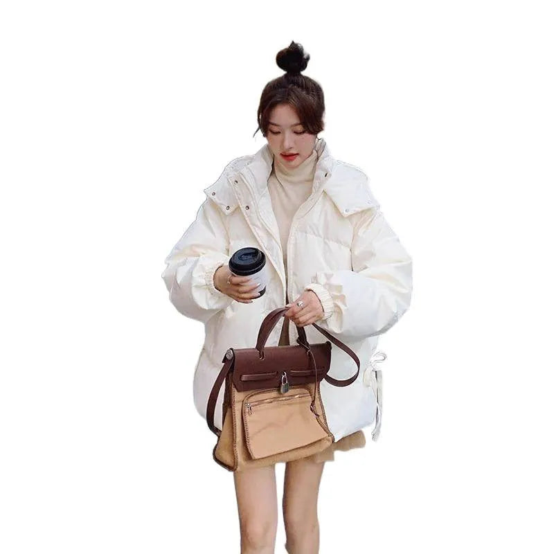 Women's loose cotton-padded jacket with princess sleeves in milky white colour for autumn winter wear