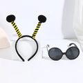 Yellow and black bee costume headband and glasses set made from cloth