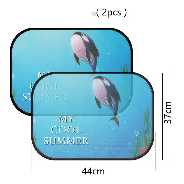 Electrostatic adsorption car side window sunshade with animal designs on nylon mesh