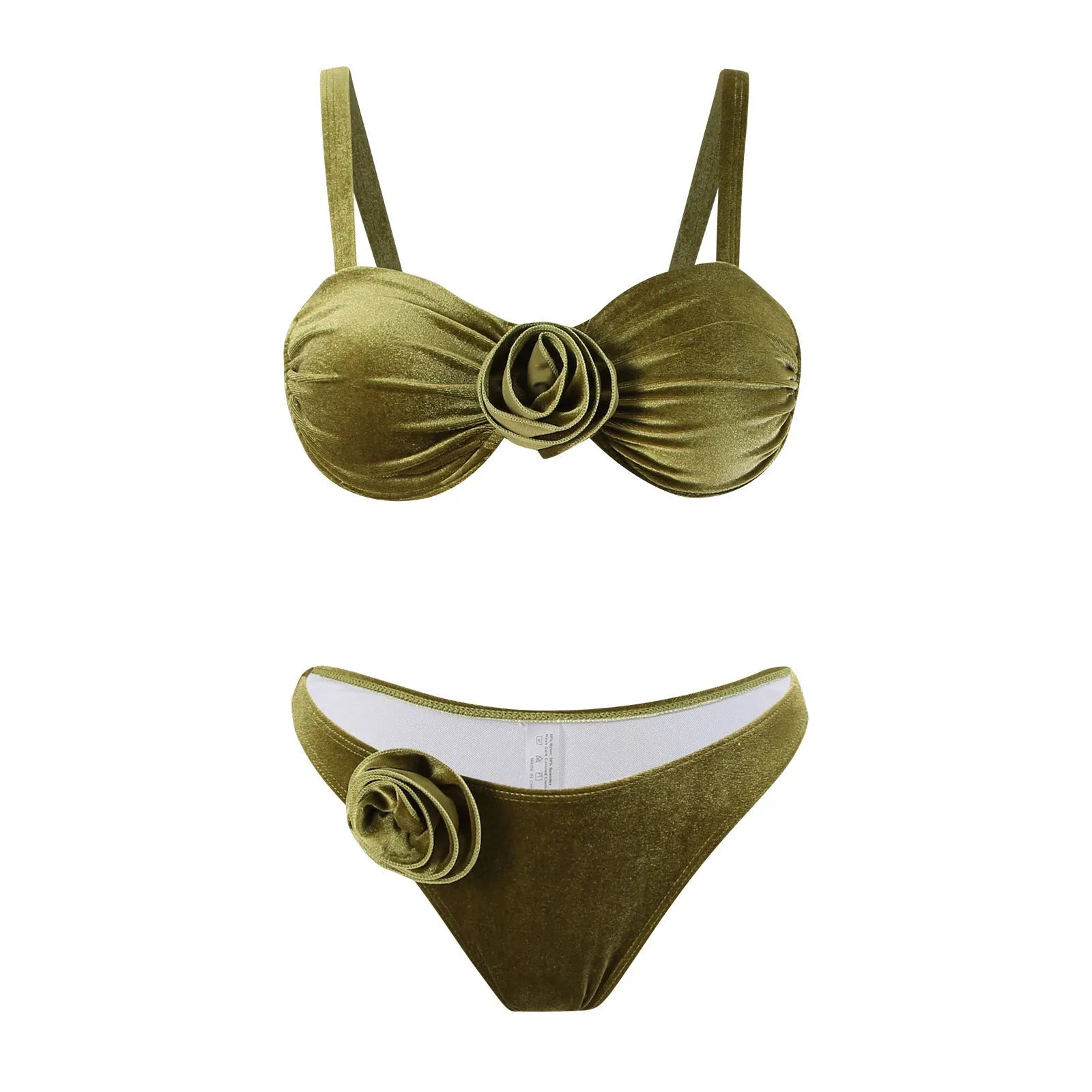 Women's green 3D floral pattern swimsuit with briefs cut for swimming and fitness