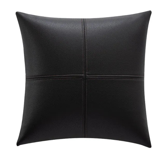 Solid colour soft cowhide leather pillow cover in Nordic style on a sofa