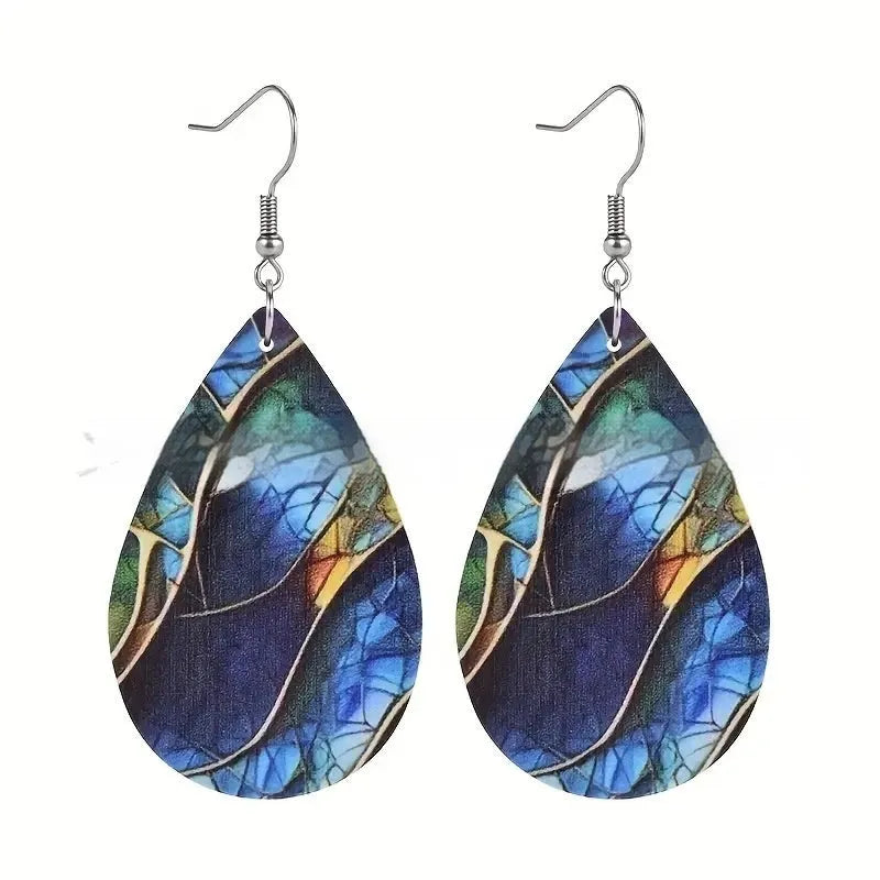 Acrylic drop earrings with a flat branch knot design and printed pattern in a choice of styles.