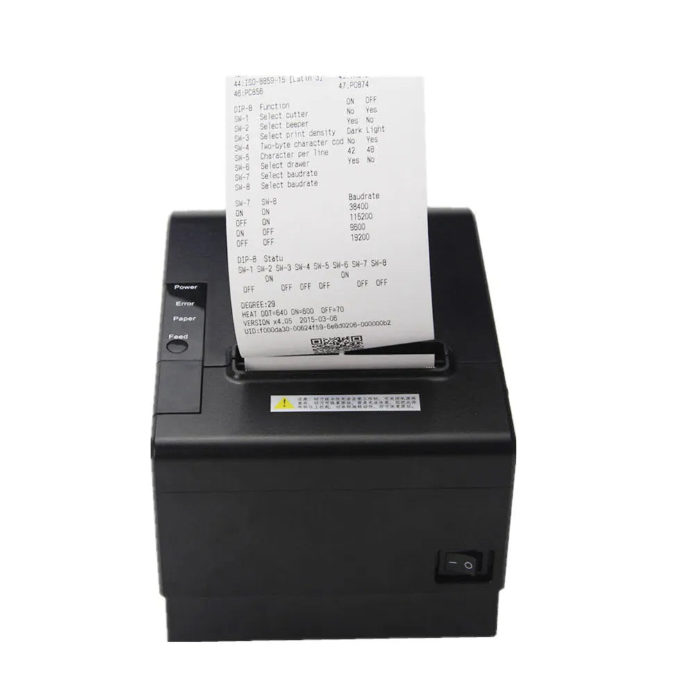 Black 80mm kitchen thermal receipt printer with Ethernet port for restaurant POS systems