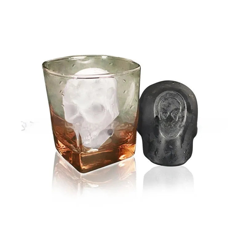 Halloween skull ice maker tray with 3D skull-shaped cavities made from food-grade silicone
