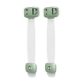 Adjustable child safety strap lock for cabinets and drawers in grey or green