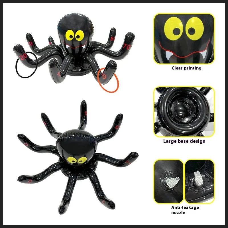 Assorted colourful PVC inflatable ferrule throwing toys in octopus, antlers, rabbit ears, Santa, spider, and witch hat styles.