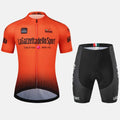 Short sleeve cycling jersey in a coloured pattern, showing its quick-dry fabric and fit for road biking.