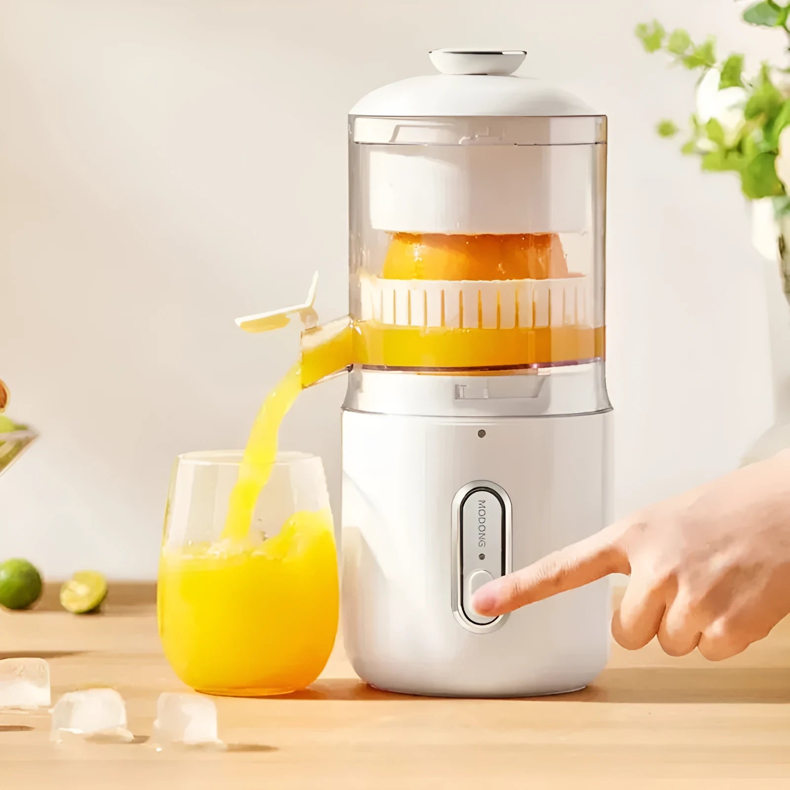 Compact green or white wireless electric juicer with USB-C charging port