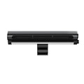 Black USB-powered bladeless clip-on fan with integrated lighting lamp attached to a laptop screen.