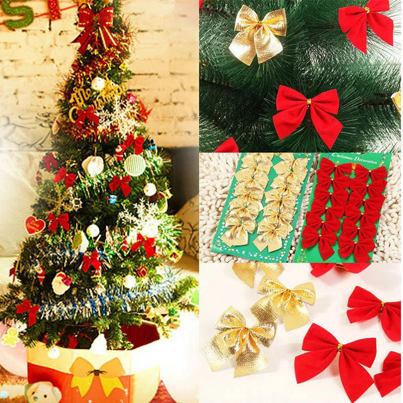 5 cm Christmas tree bow ornaments in red gold silver colours made from polyester material