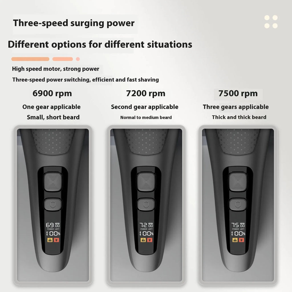 Rechargeable digital display electric reciprocating shaver in Gun Black with removable cutter head