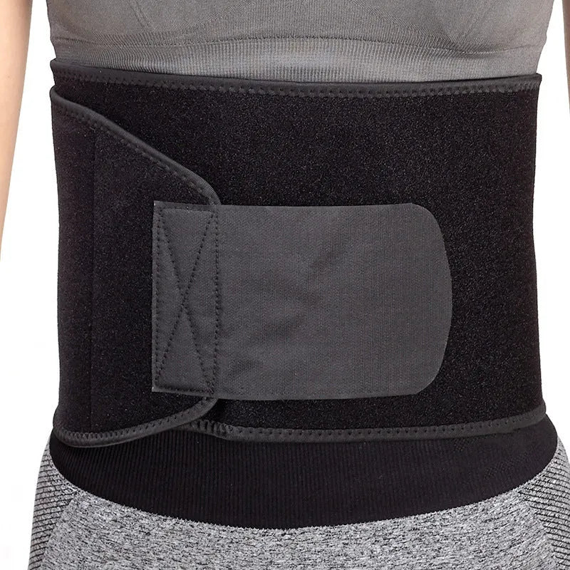 Black waist and abdominal support belt for adult yoga and fitness.