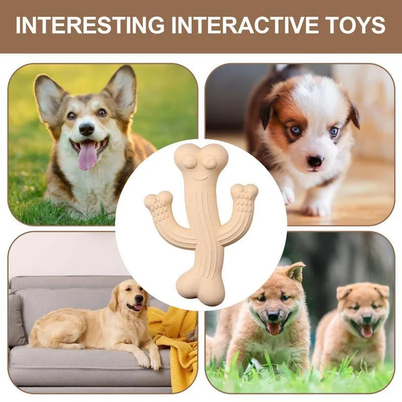 Beige, blue, or purple cactus-shaped dog chew toy made from bamboo fibre and rubber.