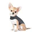 Heather grey dog anxiety jacket and warm vest made from polyester brocade fabric on a medium-sized dog.