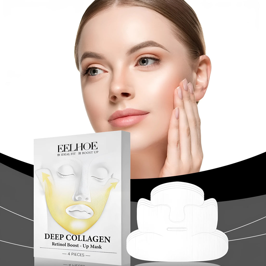 Four collagen facial masks for skin tightening treatment measuring 23.5x16.8cm