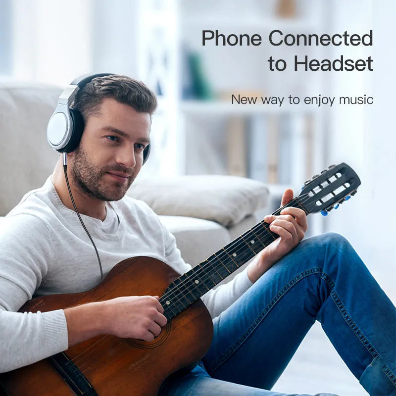 Nylon audio headphone cable with car adapter in black or silver colour, available in 0.5m, 1m, or 1.5m lengths
