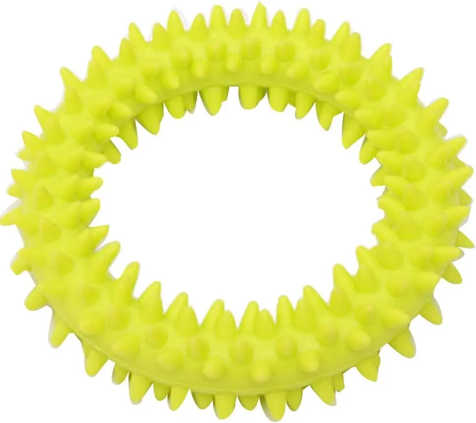 TPR spiky circle dog chew toy with dental cleaning nubs in multiple colour options