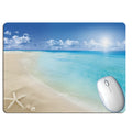 Rubber mouse pad with a colourful summer beach holiday wind graphic, shown in two size options.