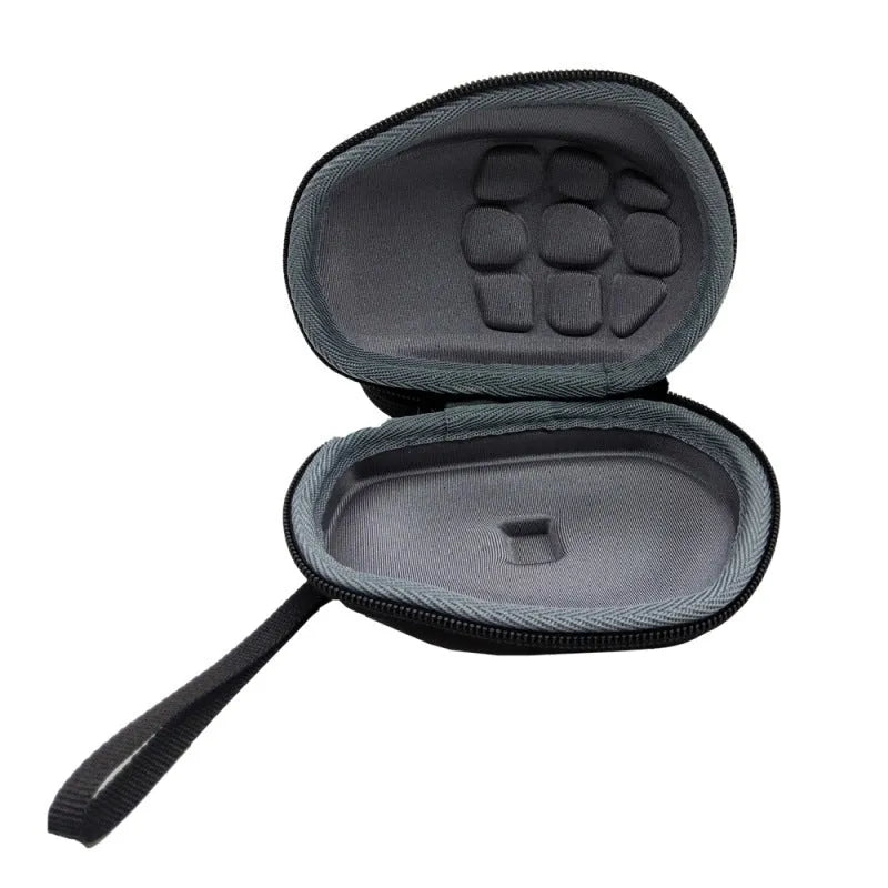 Black mouse storage box made of nylon 1200D and 6mm EVA with handle on a flat surface