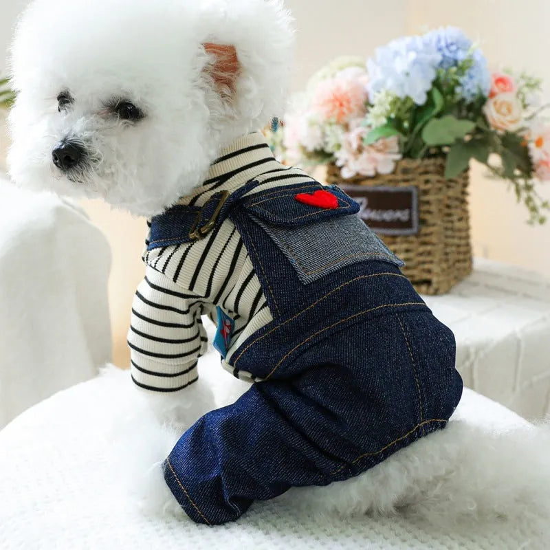 Retro denim suspender pants for small to medium dogs, four-legged princess style, CWQ Retro Denim colour