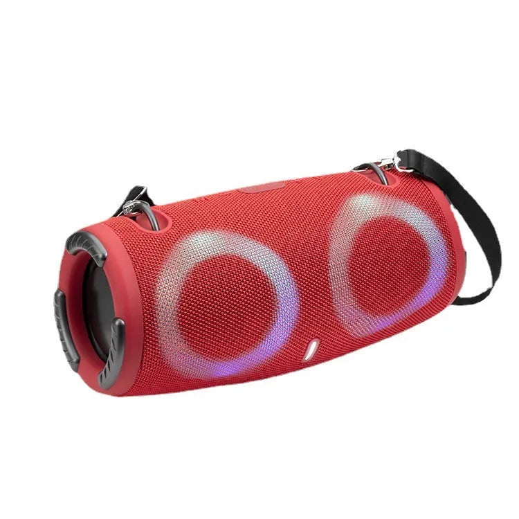 Portable Bluetooth speaker with RGB lights in black, blue, camouflage, red, or silver grey.