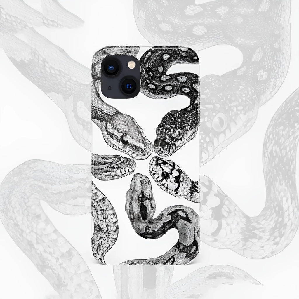 Black and white retro python illustration half-covered frosted hard shell phone case for iPhone 15 Pro Max