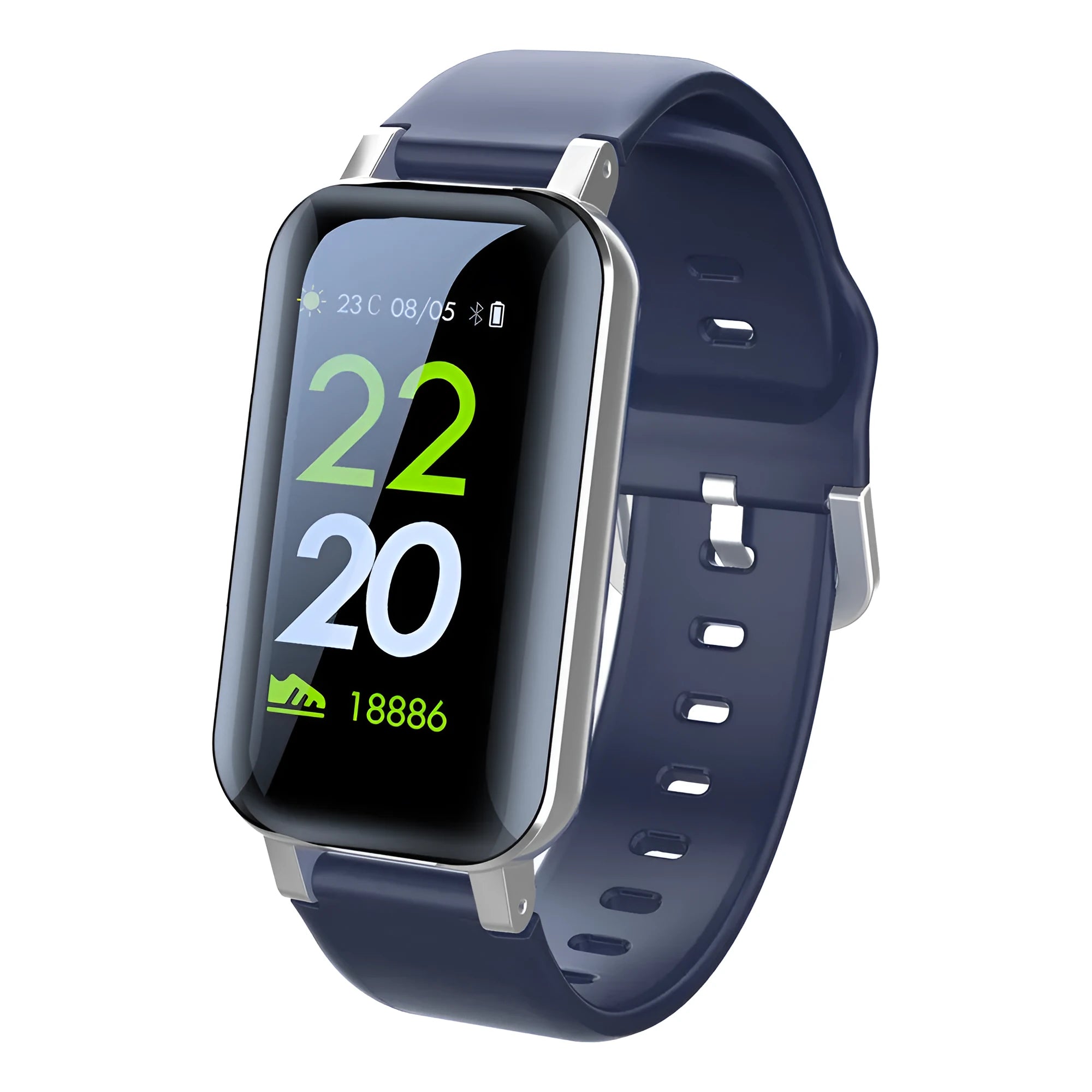 Call Bracelet smart wearable fitness tracker in black, blue, or coffee colour on a wrist.