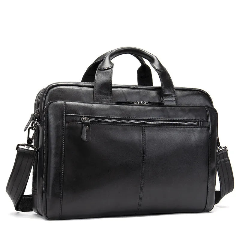 Men's hand-carrying genuine leather briefcase in coffee colour with retro styling for business travel
