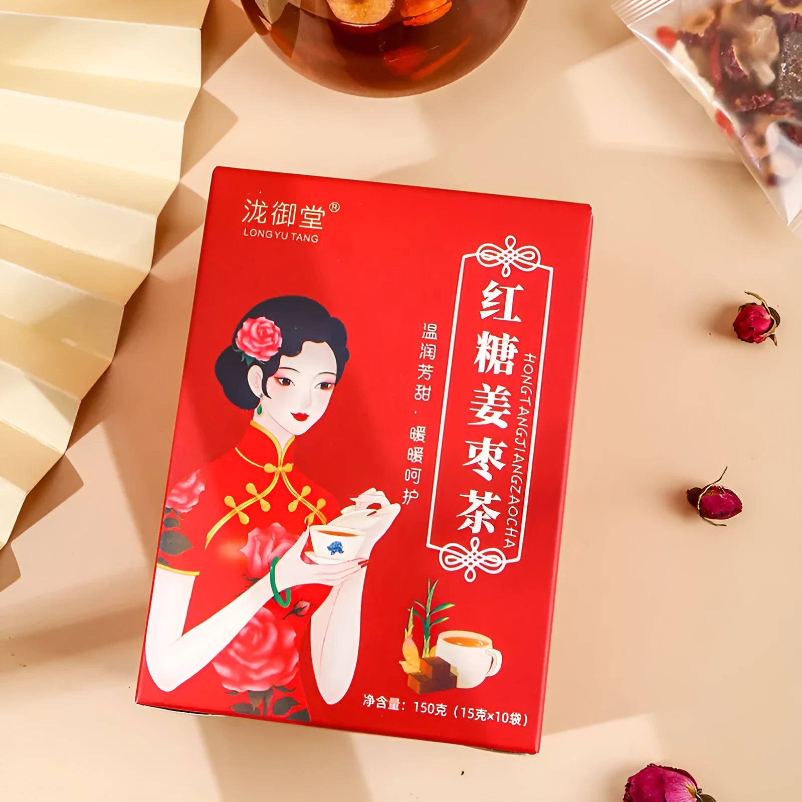 150g box of brown sugar ginger and jujube tea blend with red dates, wolfberries and natural ingredients