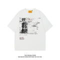 Men's black cotton t-shirt with white printed letter design and loose retro styling
