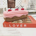 Cherry cake coloured velvet plush pencil bag with a zip, shown in Korean style.