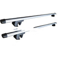 Alloy roof rack crossbar set for General Motors SUV, showing adjustable length and mounting points.