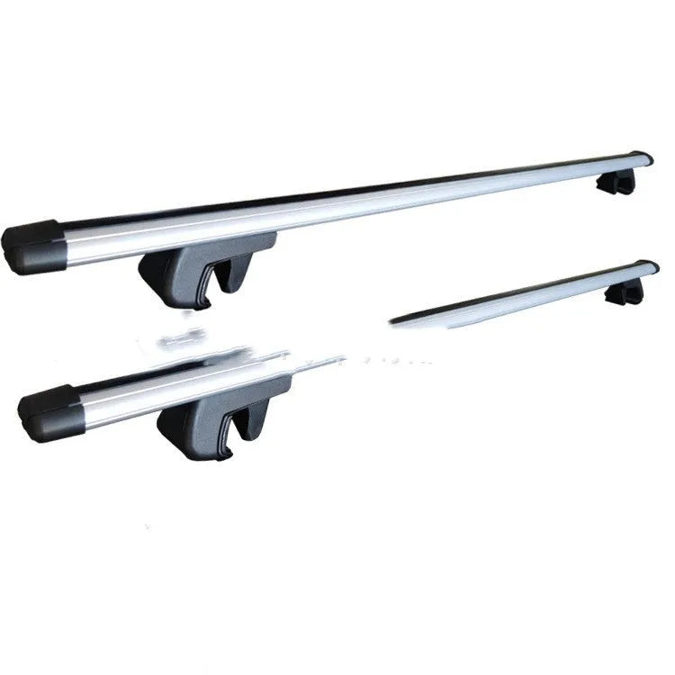Alloy roof rack crossbar set for General Motors SUV, showing adjustable length and mounting points.