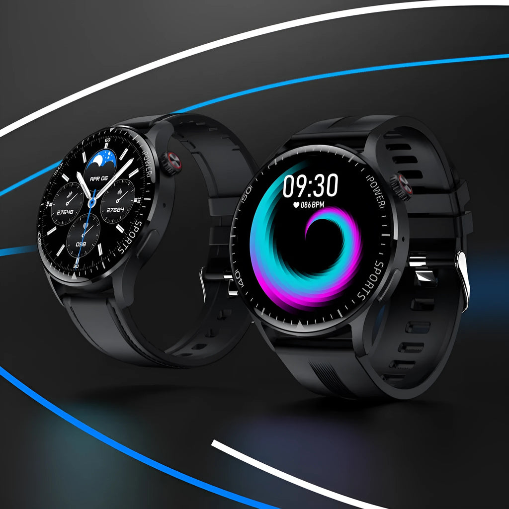 F59plus smart watch with HD IPS screen, heart rate and blood oxygen monitoring, Bluetooth call, in obsidian black leather band