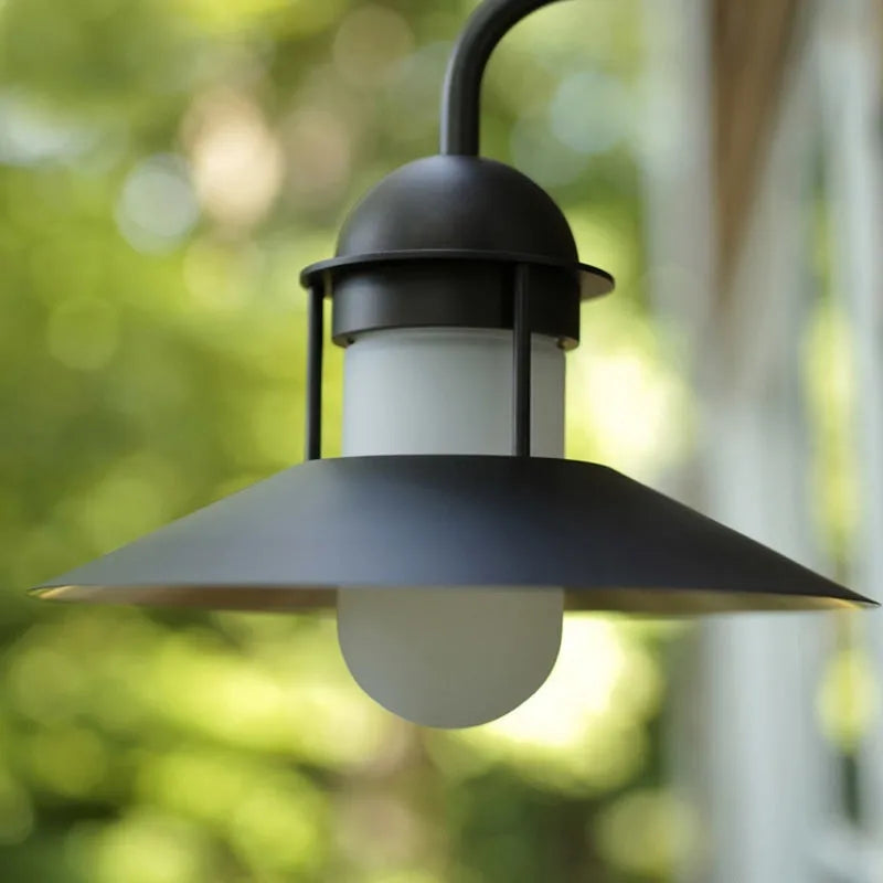 Minimalist retro outdoor waterproof wall lamp in black with 318mm dimensions for exterior use