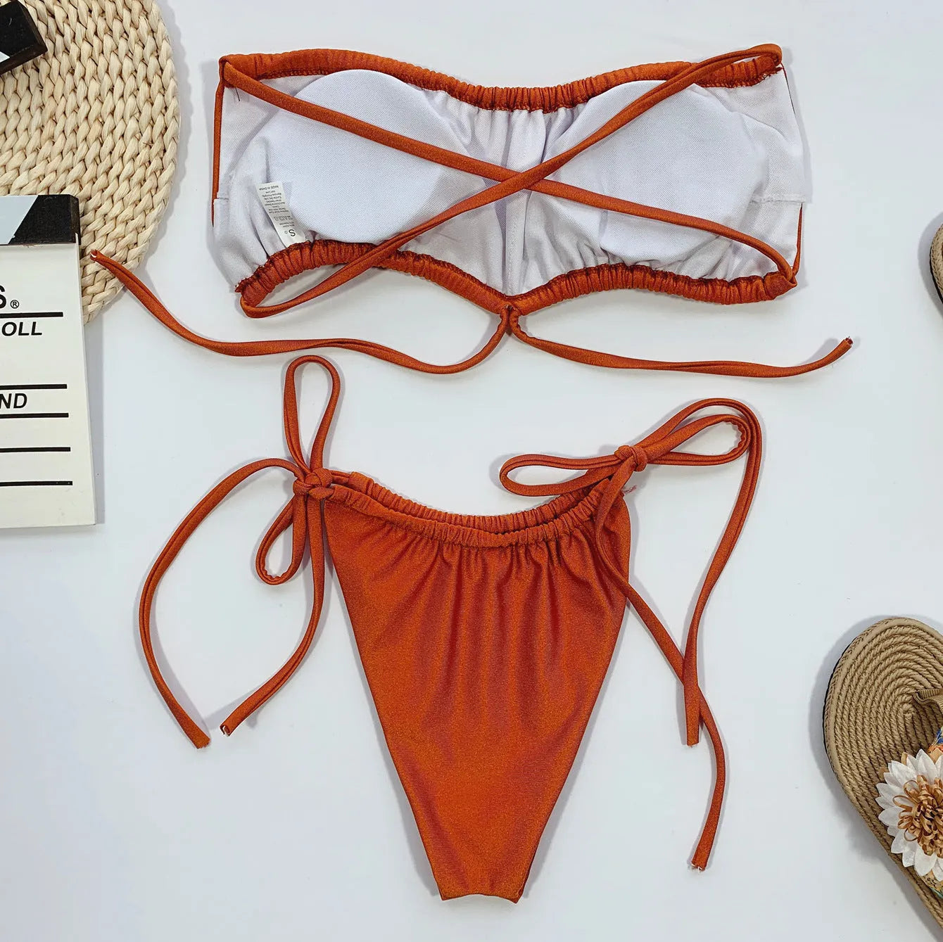 Nylon beach bikini in Apricot colour with cup-size adjustable fit for A to D cups