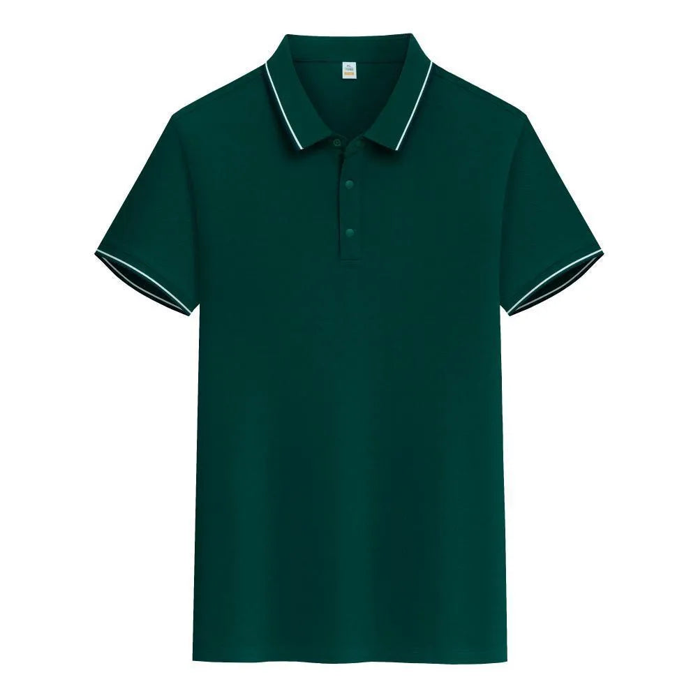 Man wearing a pure cotton short sleeve polo shirt with a lapel collar in army green colour.