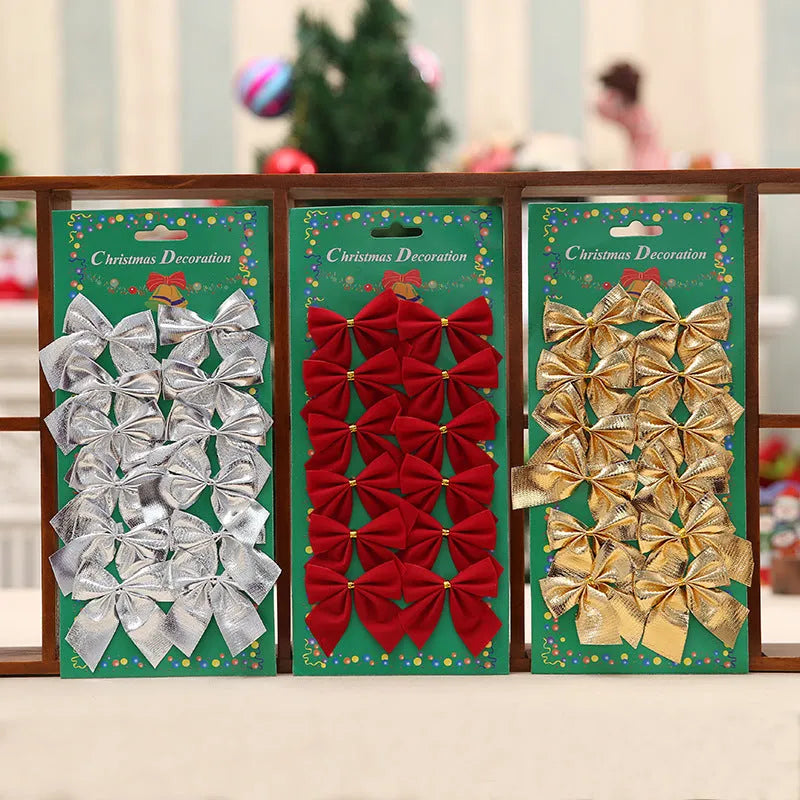 5cm polyester Christmas tree ornament bows in gold, red, red gold, and silver colours
