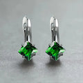 Women's copper diamond design earrings with inlaid zircon detail in blue, green, and colour variations.