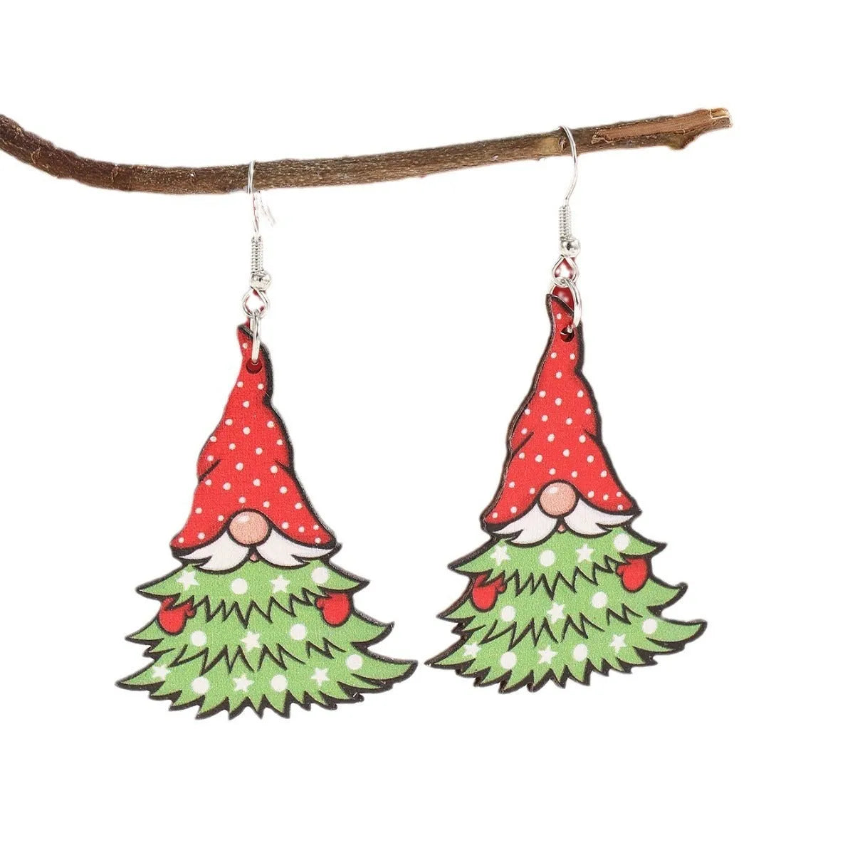 Wooden Christmas earrings with printed Christmas Tree and Water Drop Christmas Snowman designs
