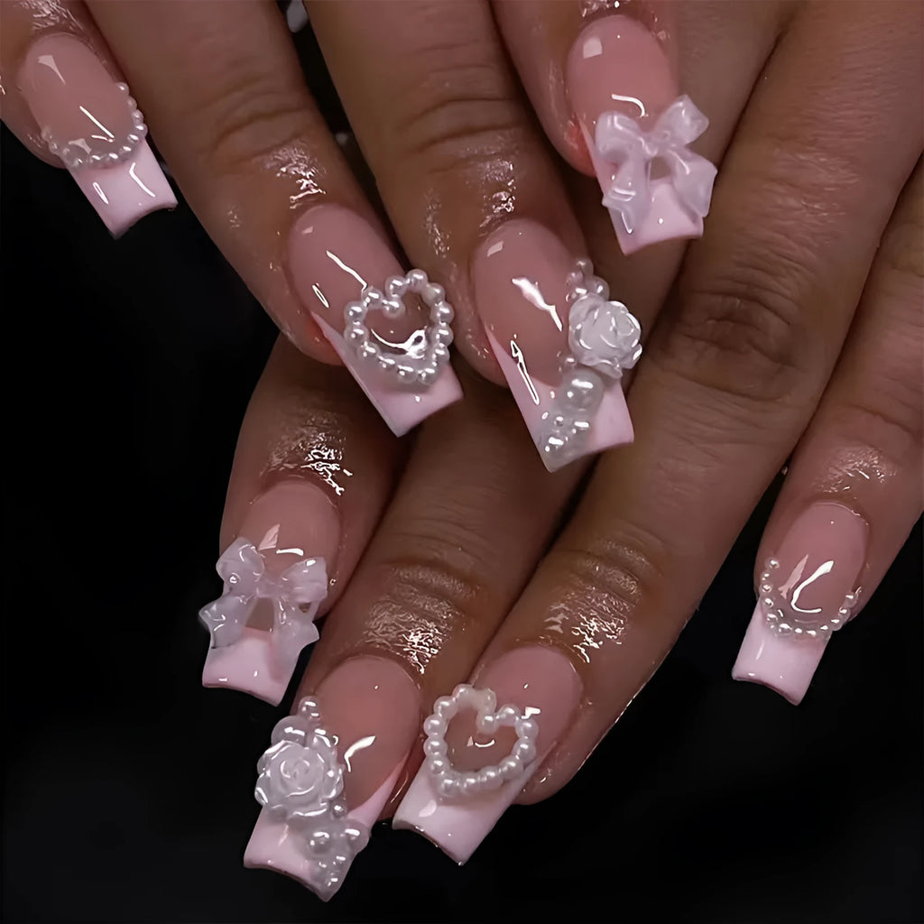 French Love Pearl fake nails removable stickers in XD93 colour with love pattern design