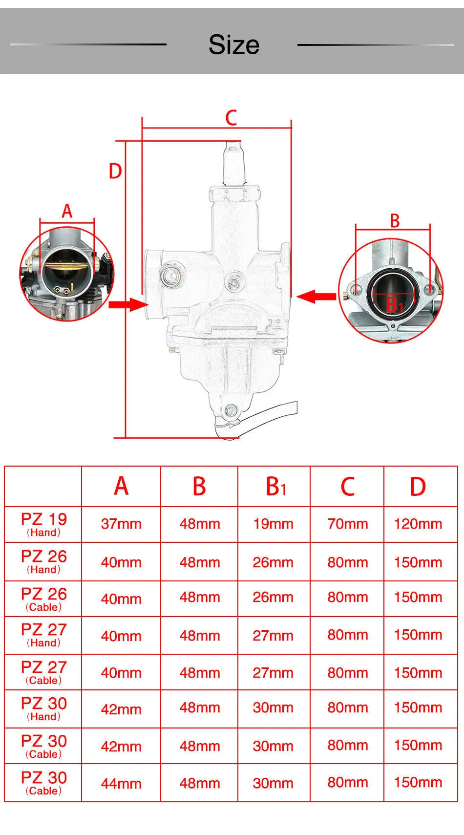 PZ27 motorcycle carburetor with automatic damper, made of zinc alloy, 10x12x5cm size
